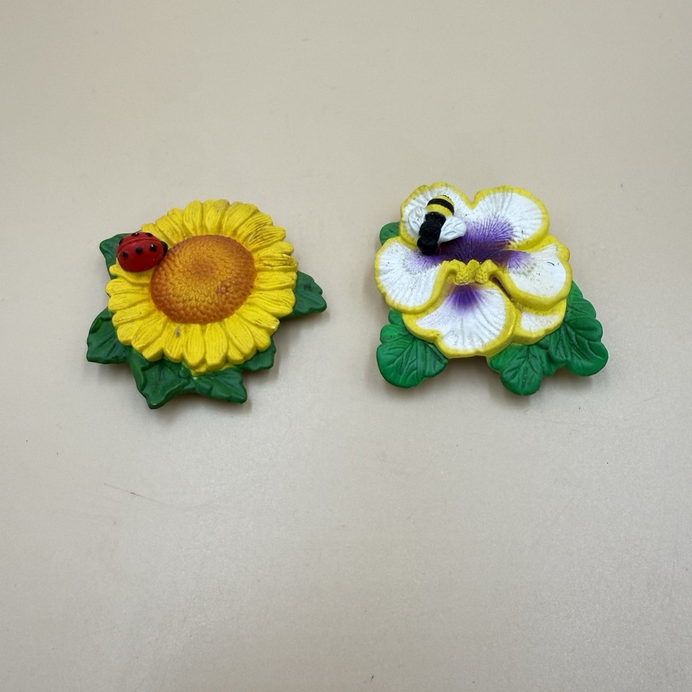 Vintage Avon Refrigerator Magnets Flowers Sunflower Pansy  Ladybug Bee Retro